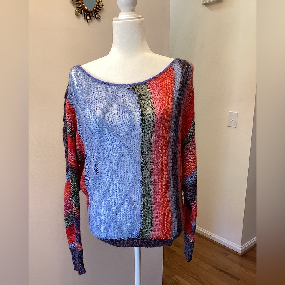 NWOT Free People XS Colorful Boho Sheer Sweater .